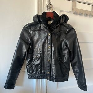 Billy Reid Black Leather Jacket with removable hood, size S